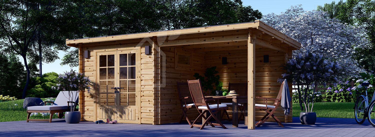 Gartenhaus aus Holz mit Terrasse LARISSA (28 mm), 5.2x2.7 m, 7 m² + 7 m² visualization 1