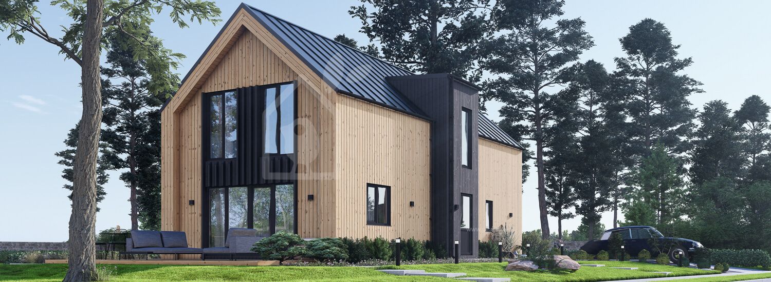 Schlüsselfertiges Holzhaus zum Wohnen INGRID RV (Isoliert, KfW55), 137 m² visualization 1