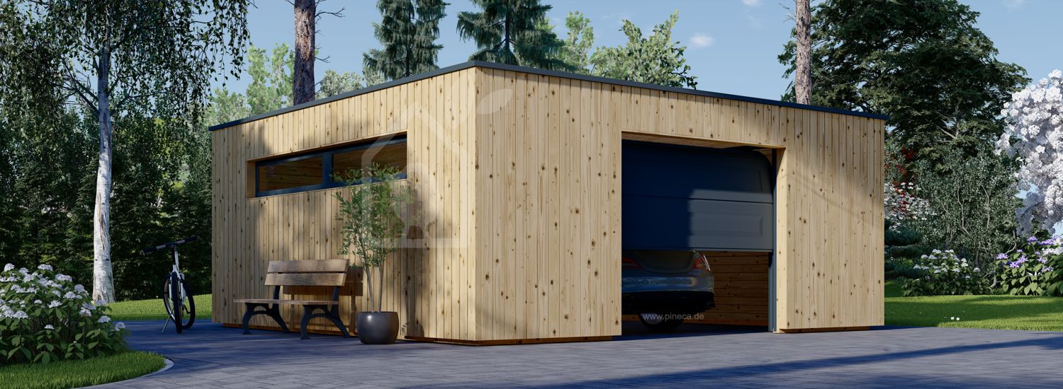 Holzgarage mit Flachdach SILVIA F (34 mm + Holzverschalung), 6x6 m, 36 m² visualization 1