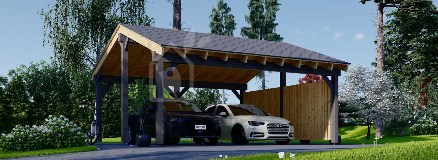 Carport aus Holz für 2 Autos Mit Seitenwand LUNA DUO, 6x6 m visualization 1