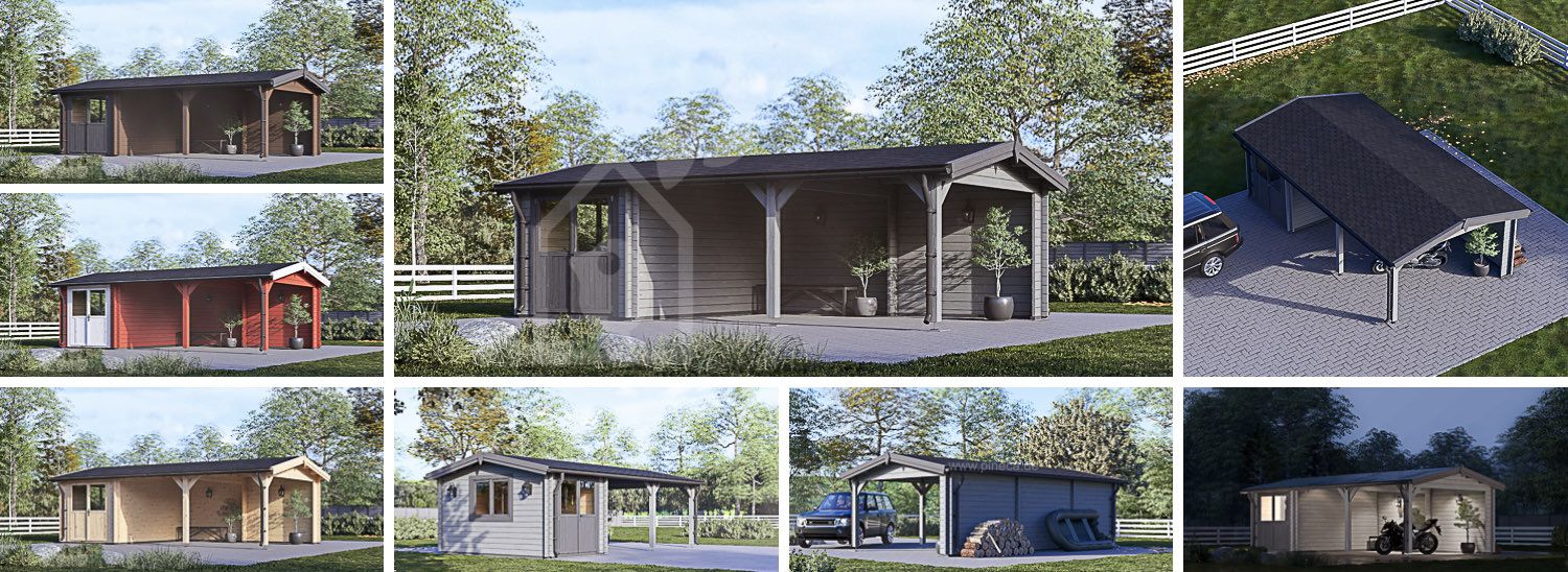 Carport aus Holz 4x5 m mit Schuppen (44 mm), 4x2.5 m visualization 1