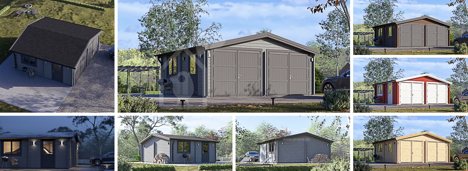 Doppelgarage aus Holz CLASSIC DUO 75 (44 mm), 6x5.7 m, 34 m² / 75 m³ visualization 1