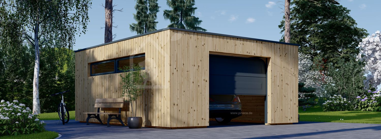 Holzgarage mit Flachdach SILVIA F (34 mm + Holzverschalung), 5x6 m, 30 m² visualization 1
