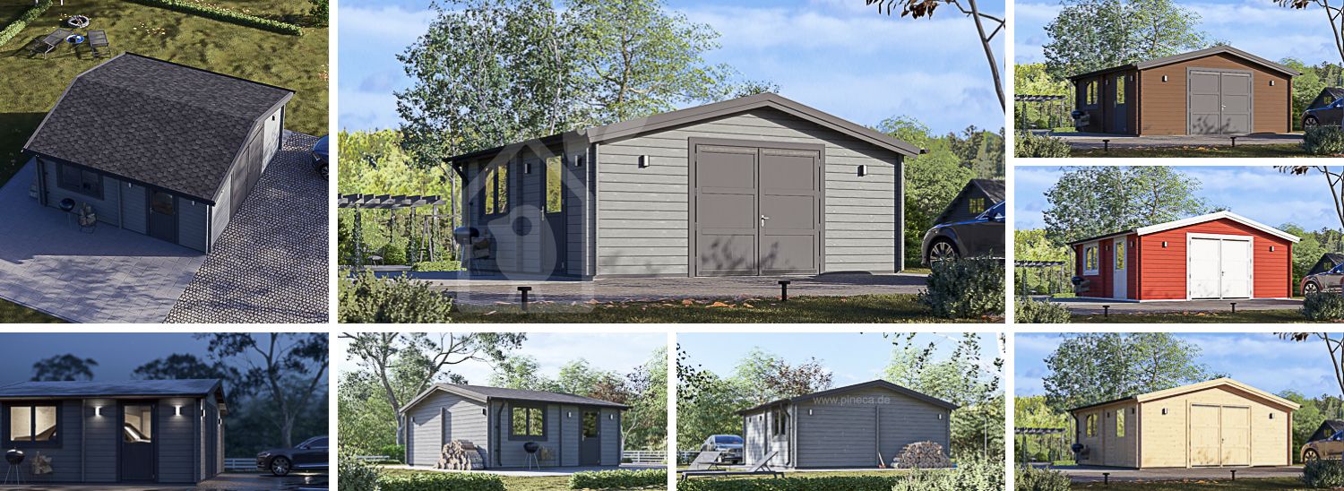 Holzgarage CLASSIC 75 (44 mm), 6x5.7m, 34 m² / 75 m³ visualization 1