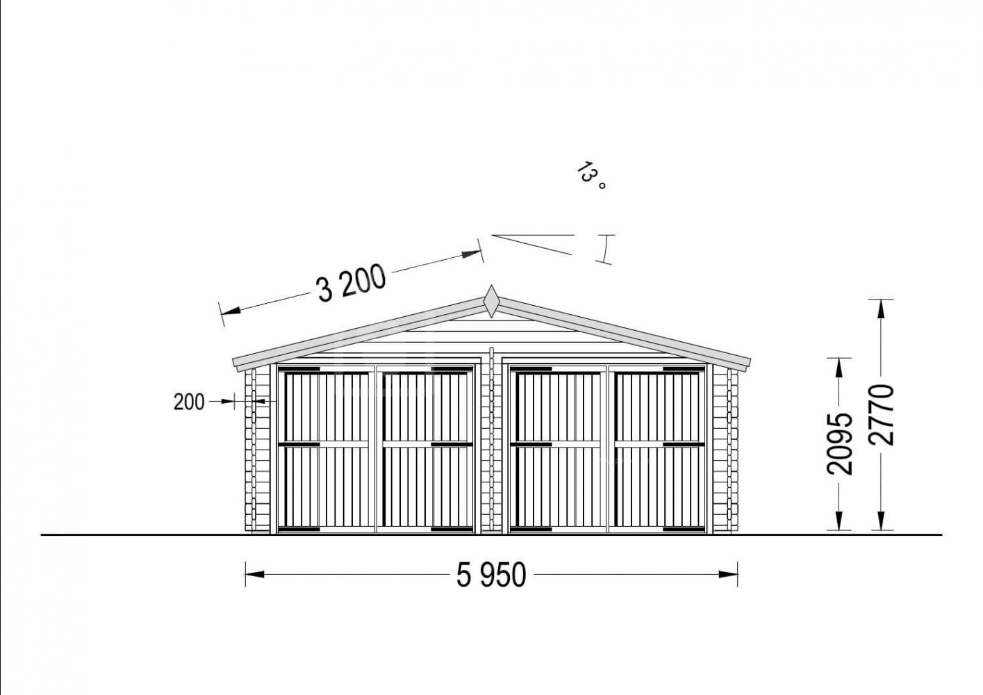 Doppelgarage aus Holz (44 mm) 6x8 m, 48 m²
