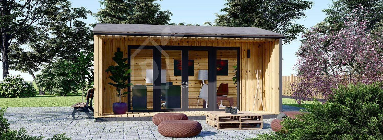 Gartenhaus als Büro TINA (Isoliert, 44 mm + Holzverschalung), 5.5x4 m