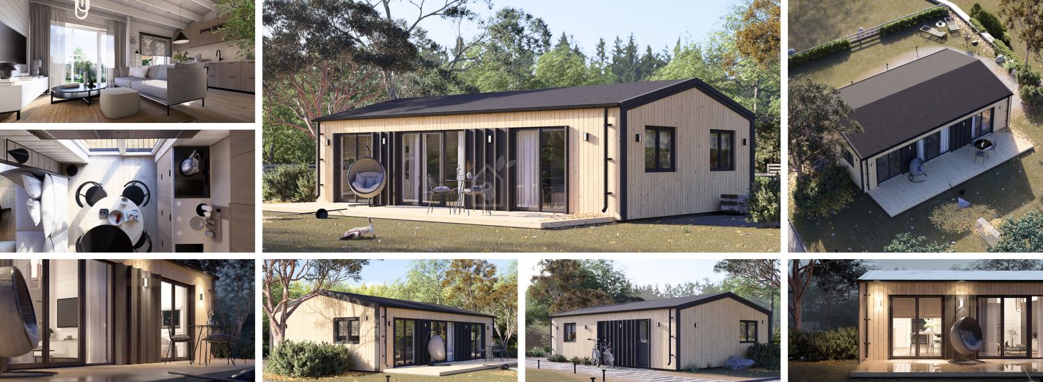 Blockbohlenhaus SELENE (44 mm + Holzverschalung), 54 m² visualization 1