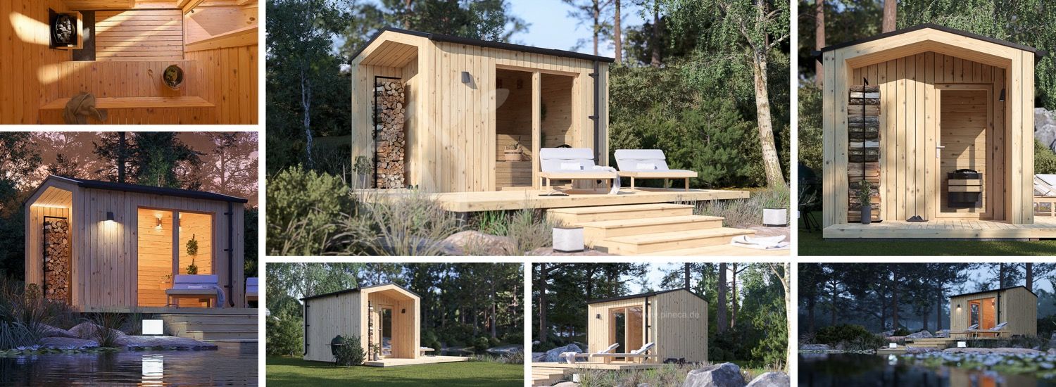Gartensauna SERENE (34 mm + Holzverschalung), 3.3x2.5 m, 4.95 m² visualization 1