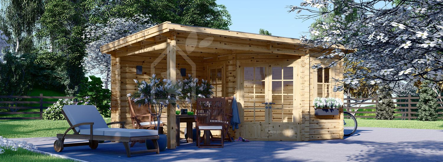 Gartenhaus aus Holz mit Terrasse KATERINA (28 mm), 5x3 m, 7.5 m² + 7.5 m² visualization 1